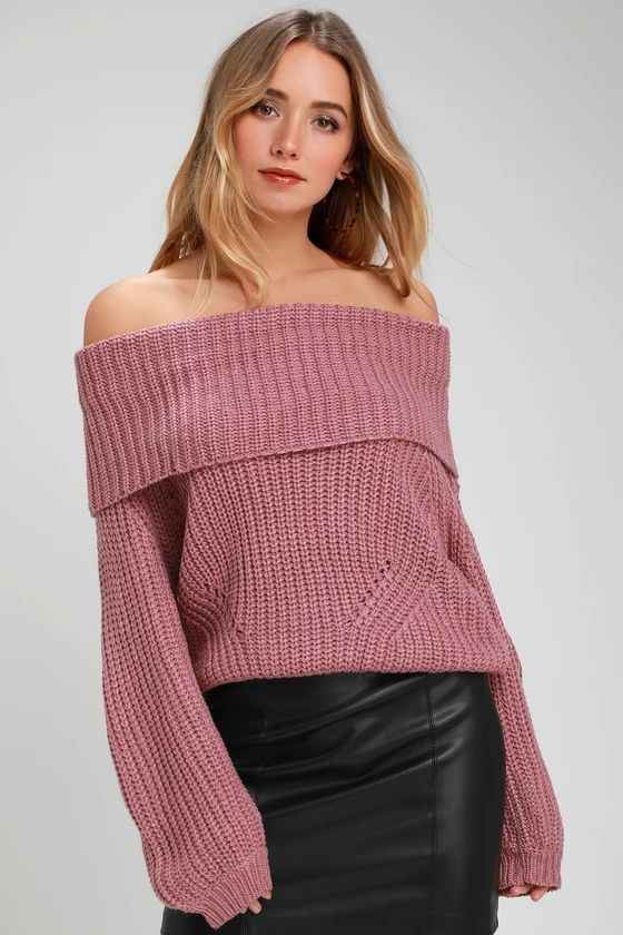 Carmichael Mauve Off-the-Shoulder Knit Sweater | Lulus (US)