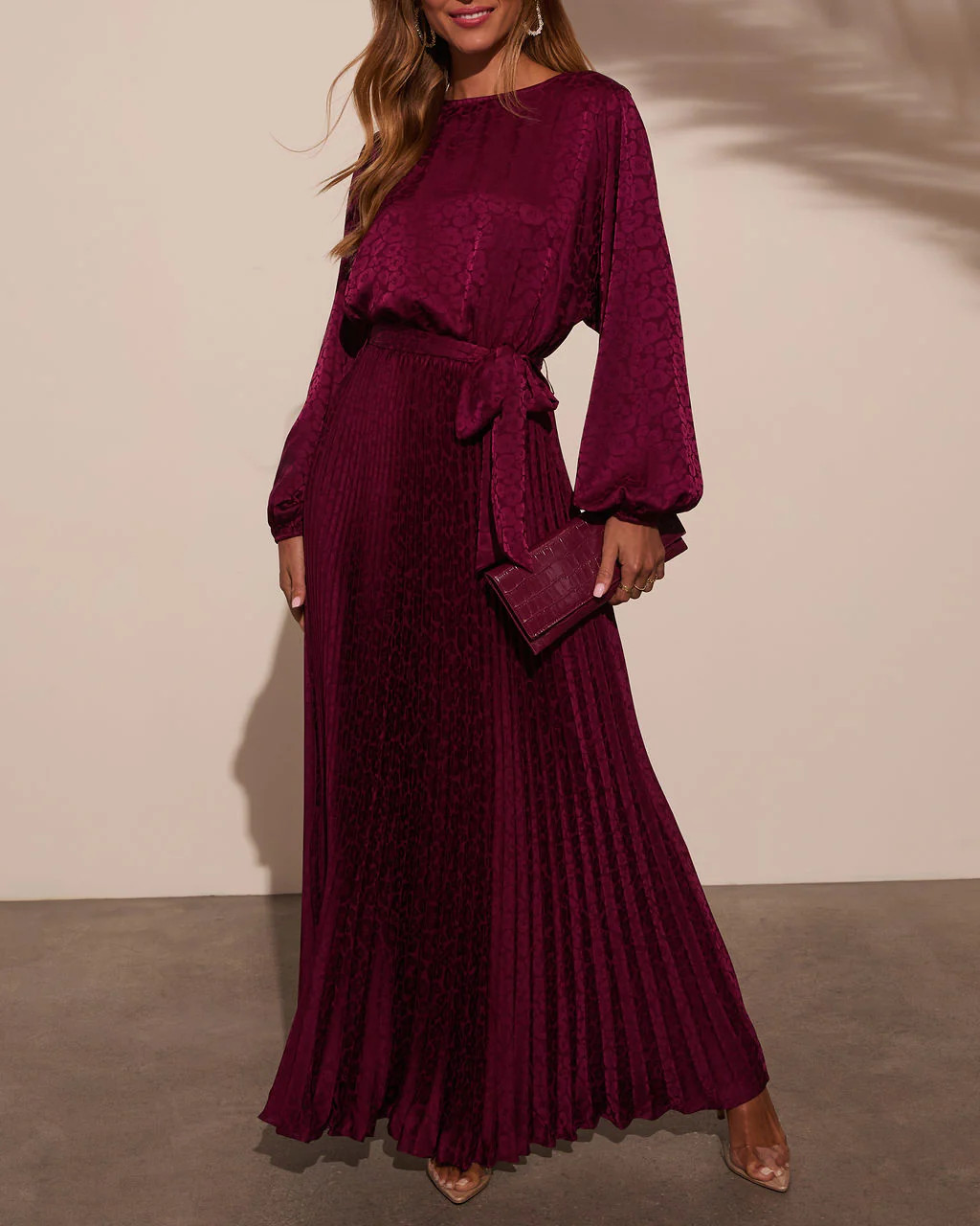 Fairytale Satin Pleated Tie Waist Maxi Dress | VICI