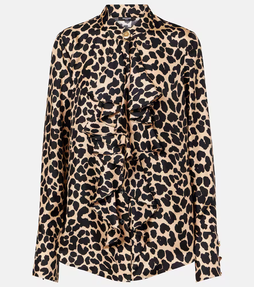 Balmain Leopard-print ruffled silk blouse | Mytheresa (INTL)