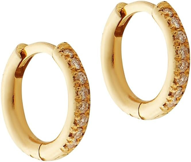 Amazon.com: Ileana Makri, Classic 18K Yellow Gold & 0.21 TCW Diamond Seamless Midi Hoop Earrings,... | Amazon (US)