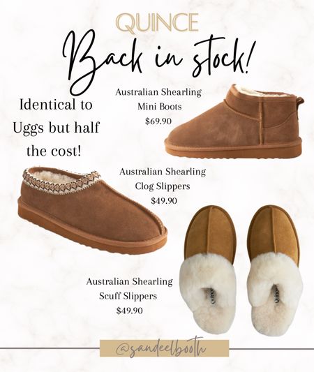 ✨BACK IN STOCK!!✨

Guys, you’ve got to RUN and get these amazing UGGs quality QUINCE Australian Shearling slippers and mini boots!! They’re HALF THE PRICE of UGGs but the same amazing quality!  

#LTKunder50 #LTKstyletip #LTKfamily