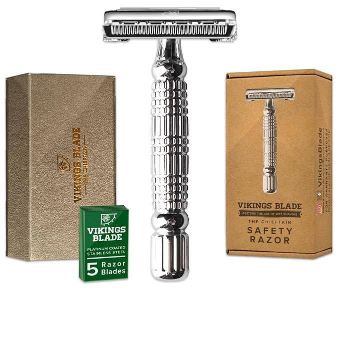 VIKINGS BLADE Double Edge Safety Razor for Men + 5 Swedish Steel Blades + Luxury Case. Smooth, Re... | Amazon (US)