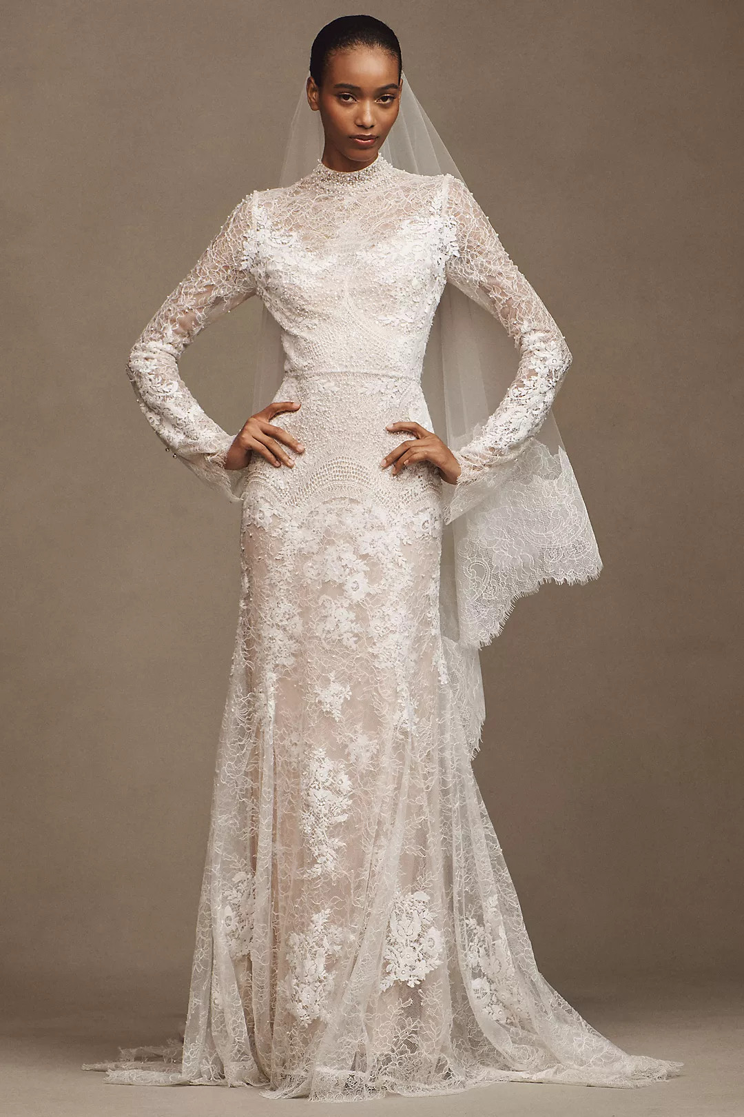 Watters Frances High-Neck Lace Sheath Wedding Gown | Anthropologie (US)