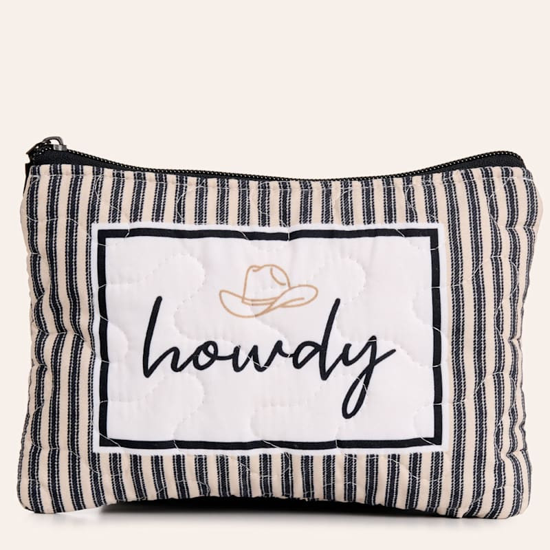 Ida Mae Home Howdy Black & Linen Stripe Print Quilted Small Makeup Bag | Cavender's