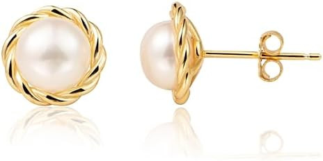MAPLEDAIRY Genuine Pearl Gold Earring Studs, Small Size, 18k Gold plated Sterling Silver, Lustrou... | Amazon (US)