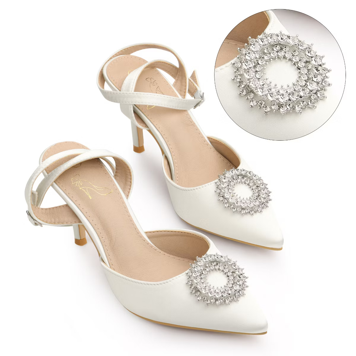 Perphy Women's  Pointed Toe Rhinestones Cut-Out Ankle Strap Stiletto Heel Pumps | Target