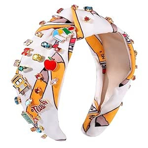 mokkia Teacher Headband Accessories Pearl Crystal Knotted Headband Apple Book Pencil Embellished ... | Amazon (US)