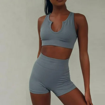 MIARHB Workout Sets for Women 2 Piece Seamless Crop Tank High Waist Shorts Yoga Outfits | Walmart (US)