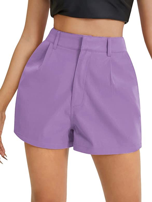 Floerns Women's Casual Solid High Waist Wide Leg Shorts with Pocket | Amazon (US)