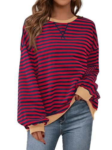 PRETTYGARDEN Womens Striped Oversized Sweatshirt Color Block Crew Neck Long Sleeve Casual Loose P... | Amazon (US)