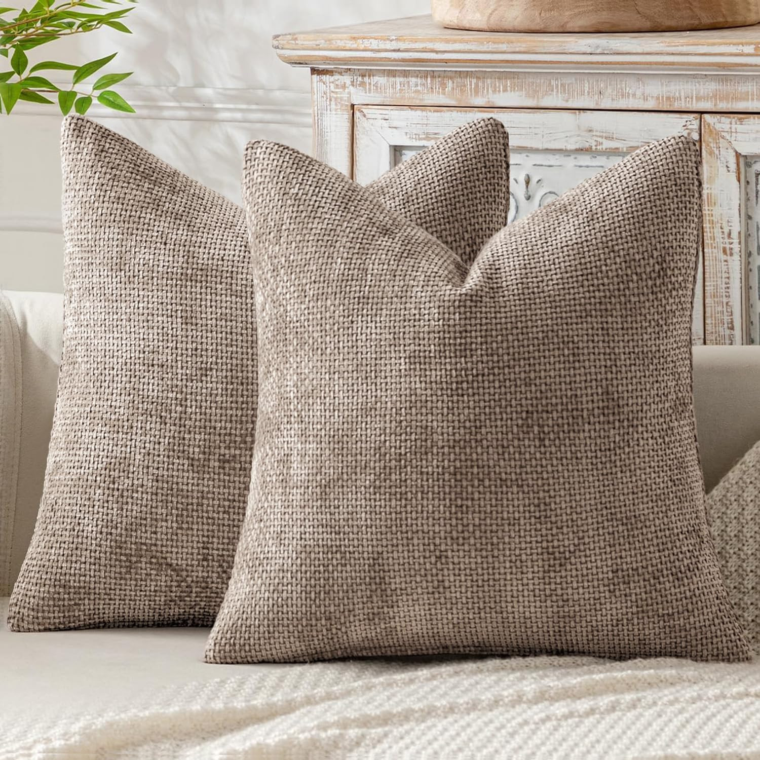 MIULEE Decorative Couch Throw Pillow Covers 18x18 Inch Light Khaki 2 Pack | Amazon (US)