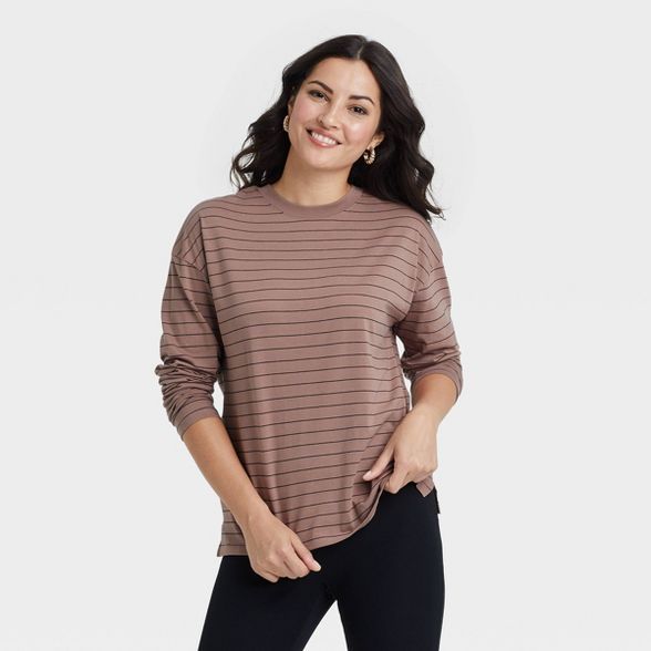 Women&#39;s Long Sleeve French T-Shirt - A New Day&#8482; Brown Striped M | Target