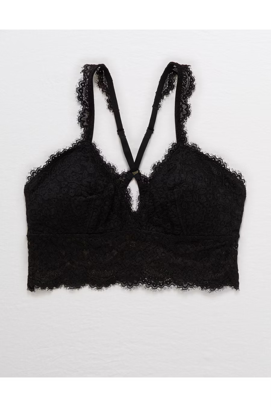 Aerie Eyelash Lace Racerback Bralette Women's True Black XXL | American Eagle Outfitters (US & CA)