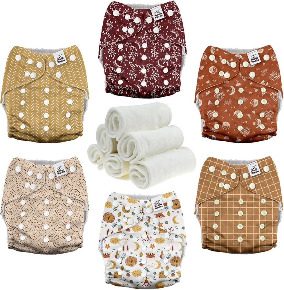 Mama Koala 3.0 Pocket Cloth Diapers for Babies with AWJ Lining, 6 Pack with 6 4-Layer Natural Clo... | Amazon (US)