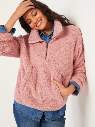 Loose Cozy Sherpa Half-Zip Sweatshirt for Women | Old Navy (US)