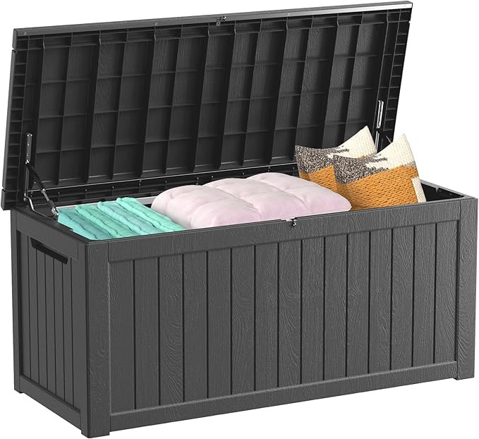 Outdoor Storage Box Waterproof, 200 Gallon Lockable Resin Large Deck Box, Patio Storage Bin for P... | Amazon (US)