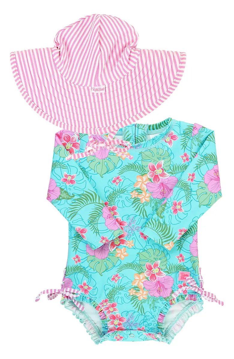 Orchid Oasis One-Piece Rashguard Swimsuit & Sun Hat Set | Nordstrom