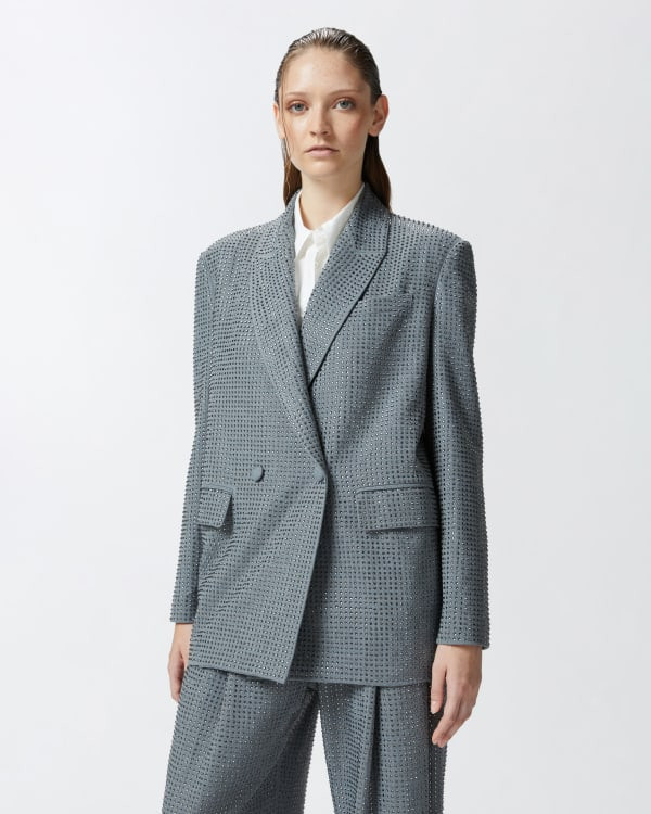 Oversized double-breasted blazer with rhinestones | PINKO (Global)