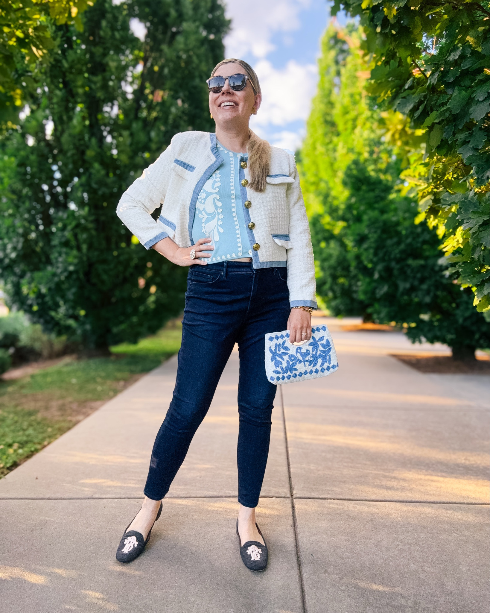 Look 7 - The Coco Cabana ☕️ 
A curated style series 

This jacket might look familiar 👀
I actually wore it in another color earlier in this series in a totally different colorway. 

That’s one of my favorite styling tricks: when you find a shape or silhouette that really works for you, it’s worth grabbing it in another colorway or fabrication. It makes outfit planning so much easier because you already know it complements your wardrobe and fits the way you like. ✨

This is also one of the big reasons I tend to be very brand loyal - when you find something that feels right, chances are you’ll love it again when it comes back in a new version. 

If you want to give this one a try, it’s currently available for rent, and I’ve left both the link and a coupon for you over on LTK. 🛍️

This look is part of my Coco Cabana capsule: a two-week collection of feminine, classic, and playfully preppy outfits in black, white, and vibrant pops of color. Each capsule in my series explores a distinct seasonal theme, offering 10–20 curated looks designed to inspire your own wardrobe rotation. 💫

Use my link to get $$ off at Rent the Runway!

Jacket - Alexia Admor (linked)
Sweater Top - Avara (linked)
Jeans - Express (similar linked)
Loafers - Tory Burch (link to a similar pair you can customize!)
Bag - Sincerely Jules (linked)
Headband - Vintage
Earrings - Vintage Givenchy (linked)
Bracelet - Rocksbox
Ring - Stella & Dot (similar linked)
Sunglasses - Tom Ford (linked)

#CocoCabanaCapsule #RentalFashion #FallStyle #LTKStyle #PreppyWithAPop #ClassicWithATwist #OOTD #LTKFashion


#LTKStyleTip #LTKTall #LTKSeasonal