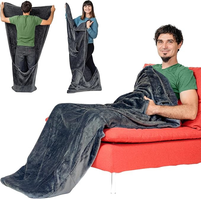Fleece Lightweight Foot Pocket Blanket with Marsupial Pocket - TV Throw - Movie Blanket - Gifts f... | Amazon (US)