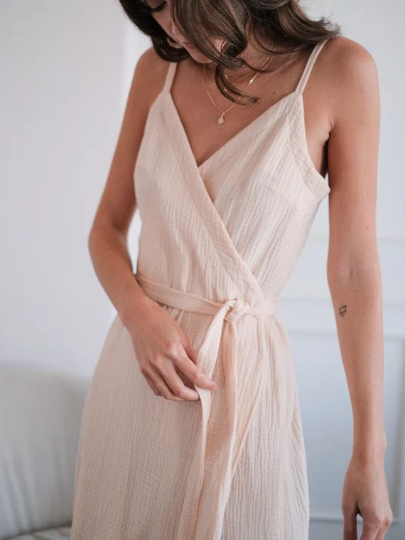 Iris Wrap Sundress Women 100% Double Gauze Cotton Dress with | Etsy | Etsy (US)