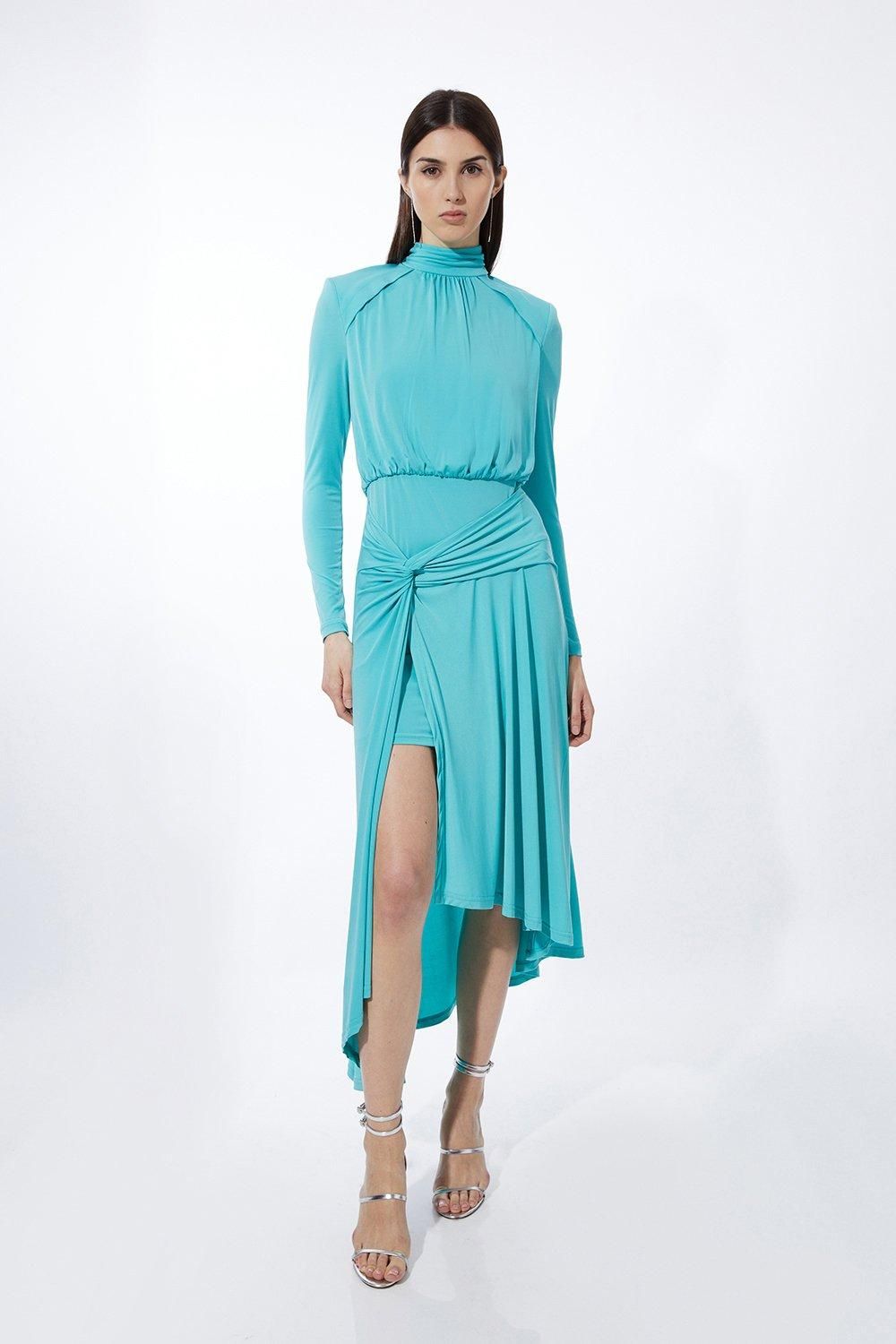 Petite Knot Waist Drapey Jersey Crepe Maxi Dress | Karen Millen US