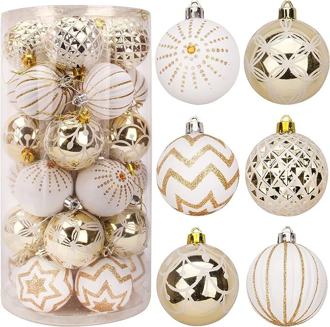 Joiedomi 30 Pcs 2.36'' Christmas Ornaments Assorted Design (Gold&White) Christmas Ornaments, Asso... | Amazon (US)