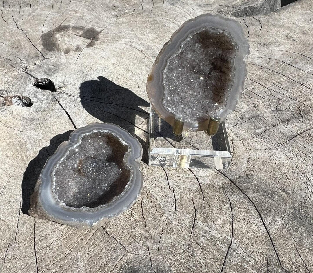 Beautiful High Quality Gray Druzy Agate Cut Geode Pair From Brazil, 72 Grams - Etsy | Etsy (US)