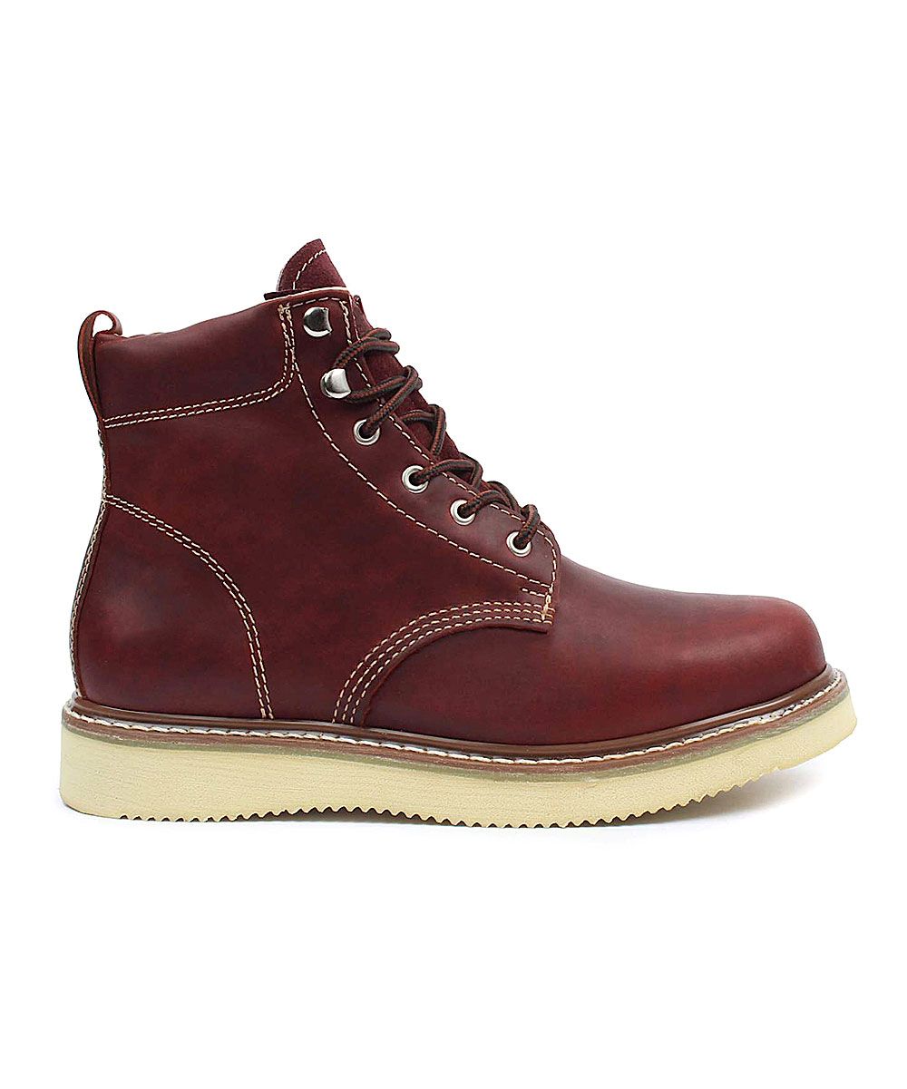 Redhawk Boot Co. Men's Western Boots BURGUNDY - Burgundy Oiled Leather Plain-Toe Work Boot - Men | Zulily