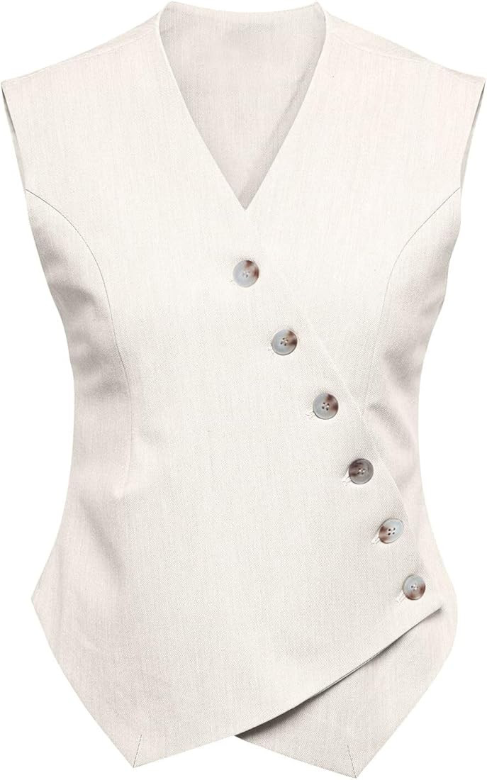 Cicy Bell Womens Waistcoat Vest Sleeveless Blazers V Neck Button Up Asymmetrical Hem Work Office ... | Amazon (US)