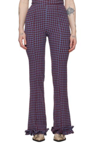Blue & Red Check Trousers | SSENSE