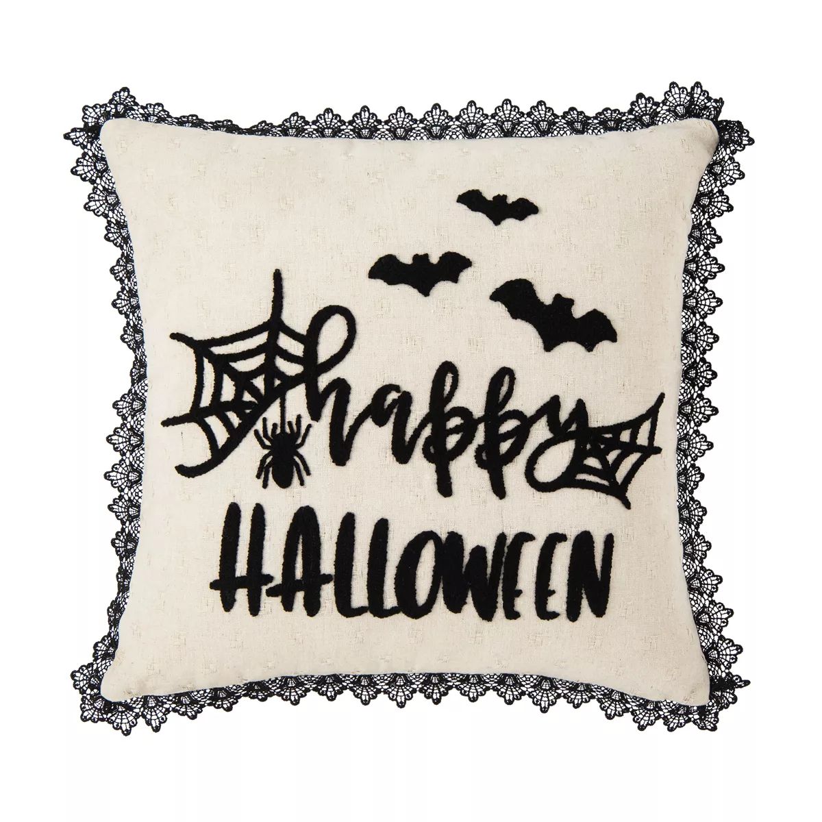 C&F Home 18" x 18" Happy Halloween Embroidered Bats and Spiderweb Throw Pillow | Target