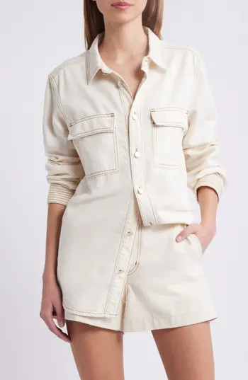 FRAME Trapunto Oversize Cotton Blend Denim Button-Up Shirt in Vanilla Bean at Nordstrom Rack, Size Medium | Nordstrom Rack