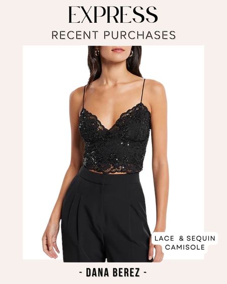 Sequin and lace Cropped Cami from Express #cami #partytops #blacktop #cutetop 

#LTKSeasonal #LTKstyletip #LTKunder100