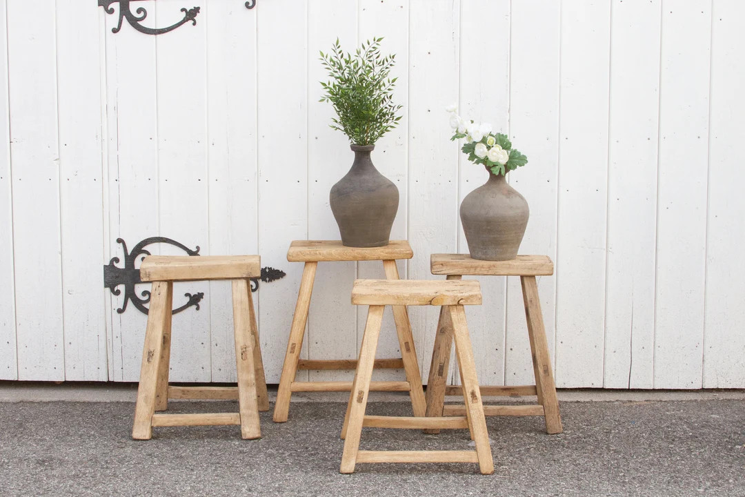 Antique Stretcher Base Wood Stool: Farmhouse Cottage End Table | Etsy (US)