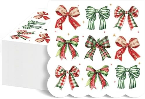 100 Pcs Christmas Paper Napkins, Cute Scalloped Christmas Bow Cocktail Napkins Disposable Xmas Be... | Amazon (US)