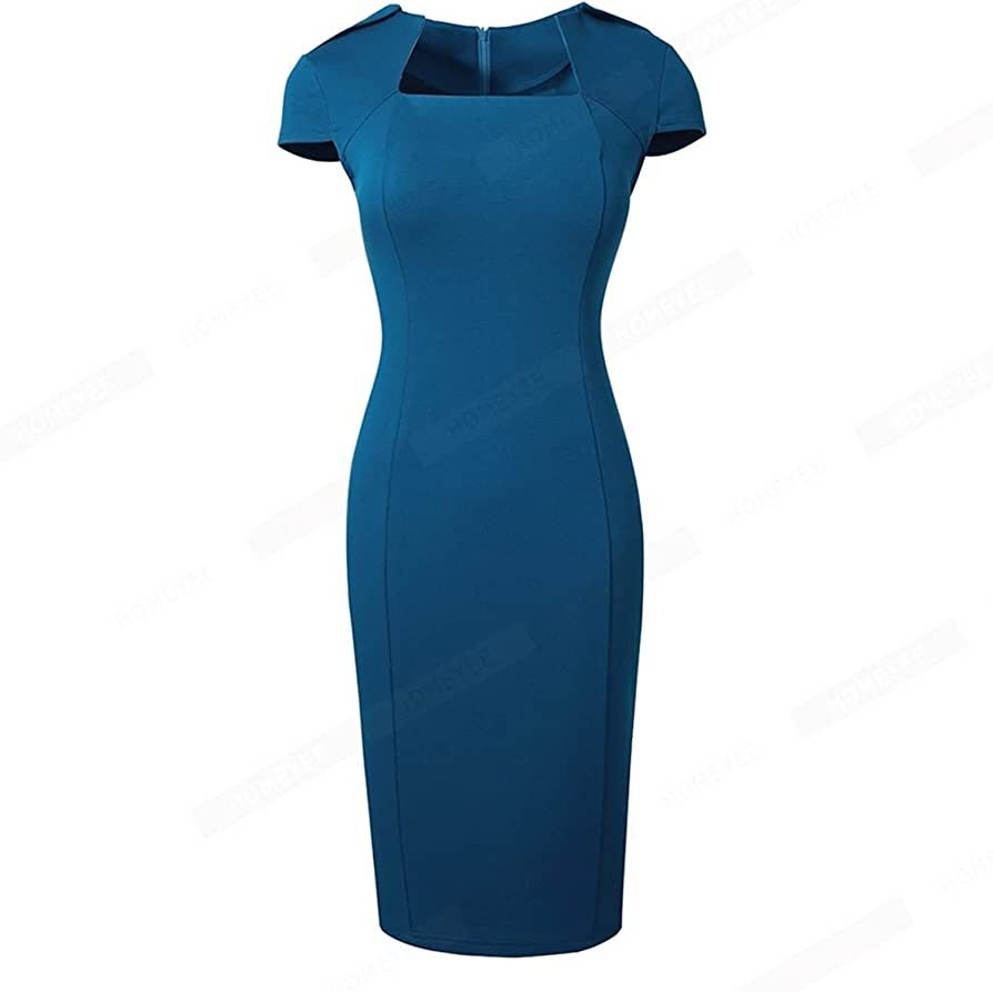 JIUQIANMOTO Dress Women's Short Sleeve mid Waist Zipper Square Neck Strapless Patchwork Hip Wrap ... | Amazon (US)