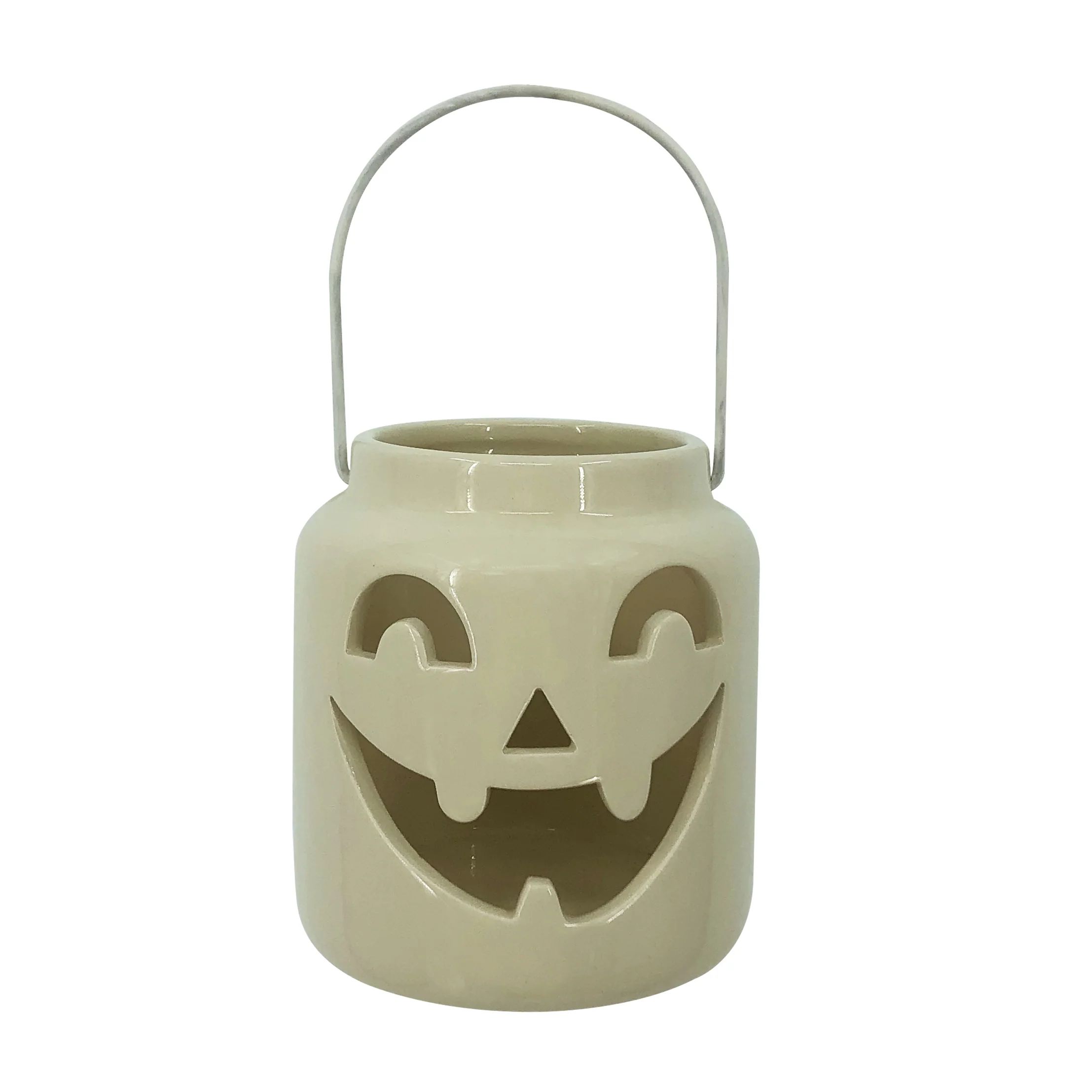 Way To Celebrate Halloween Jack-O-Lantern Ceramic Tealight Candle Holder, 4.25" | Walmart (US)