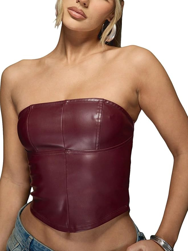 Verdusa Women's Leather Top Backless Tube Top Strapless Crop Corset Tops Going Out Outfits | Amazon (US)