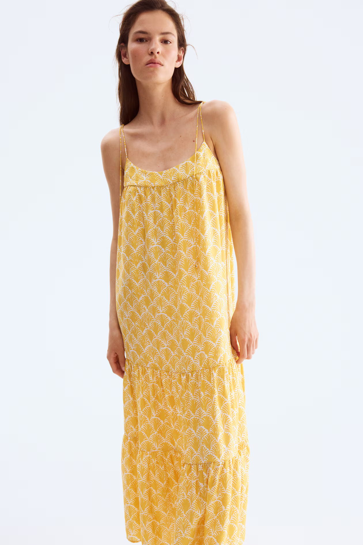 Tie-strap maxi dress - Yellow/Patterned - Ladies | H&M GB | H&M (UK, MY, IN, SG, PH, TW, HK)