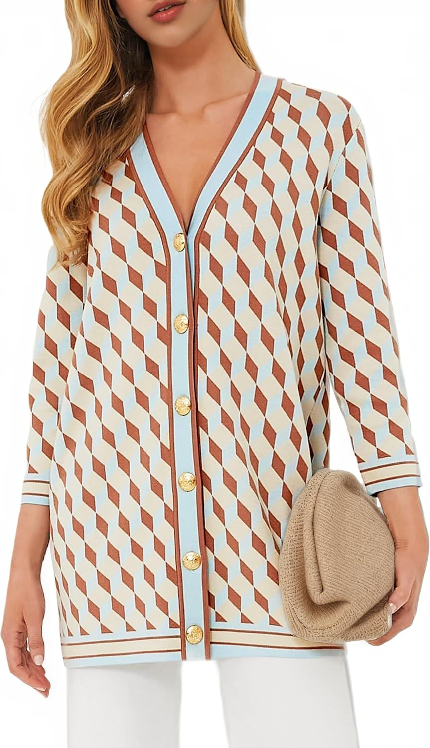Kedera Women's Plaid Cardigan Sweater Button Down Oversized Knit Cardigan | Amazon (US)