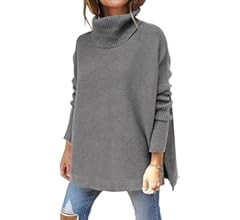 ANRABESS Women's Turtleneck Oversized 2023 Long Batwing Sleeve Spilt Hem Knit Tunic Pullover Swea... | Amazon (US)