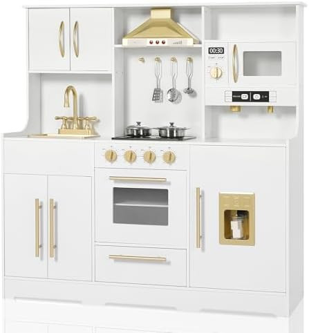 Kids Kitchen Playset, Wooden Play Kitchen with Toy Storage System, Pretend Play Kitchen Set Toy w... | Amazon (US)