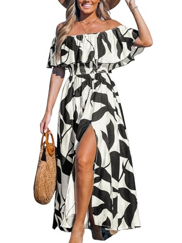 CUPSHE Women Ruffle Floral Maxi Summer Dress Off Shoulder Short Sleeve Backless Flounce Bodice Sl... | Amazon (US)