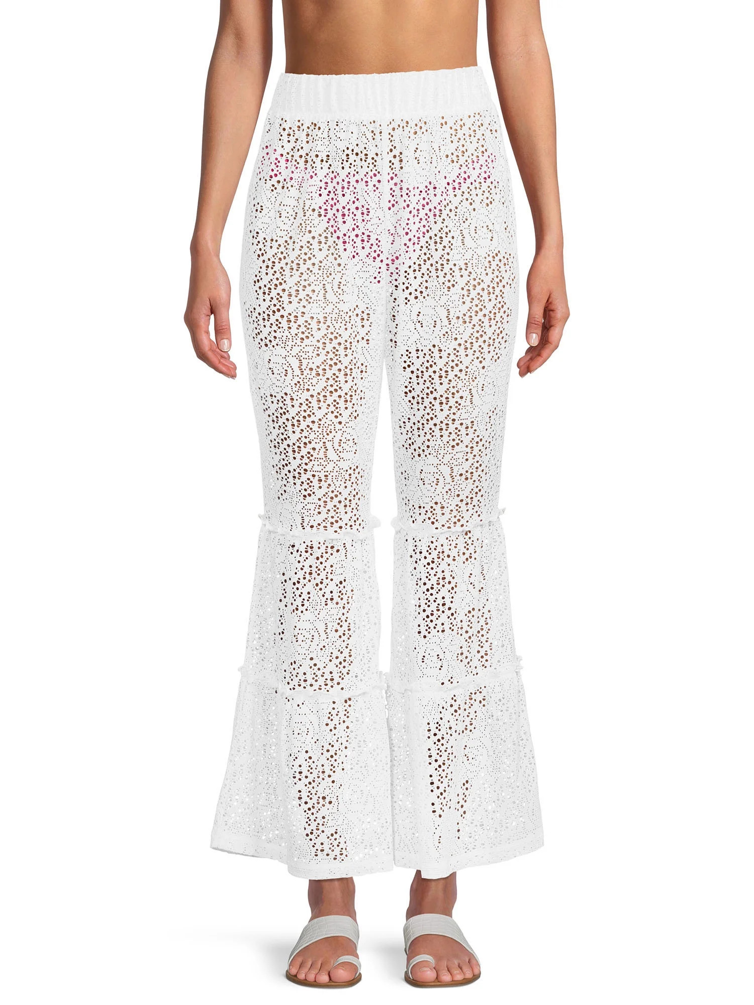 Time and Tru Women's Swim Cover Up Crochet Tiered Pants | Walmart (US)