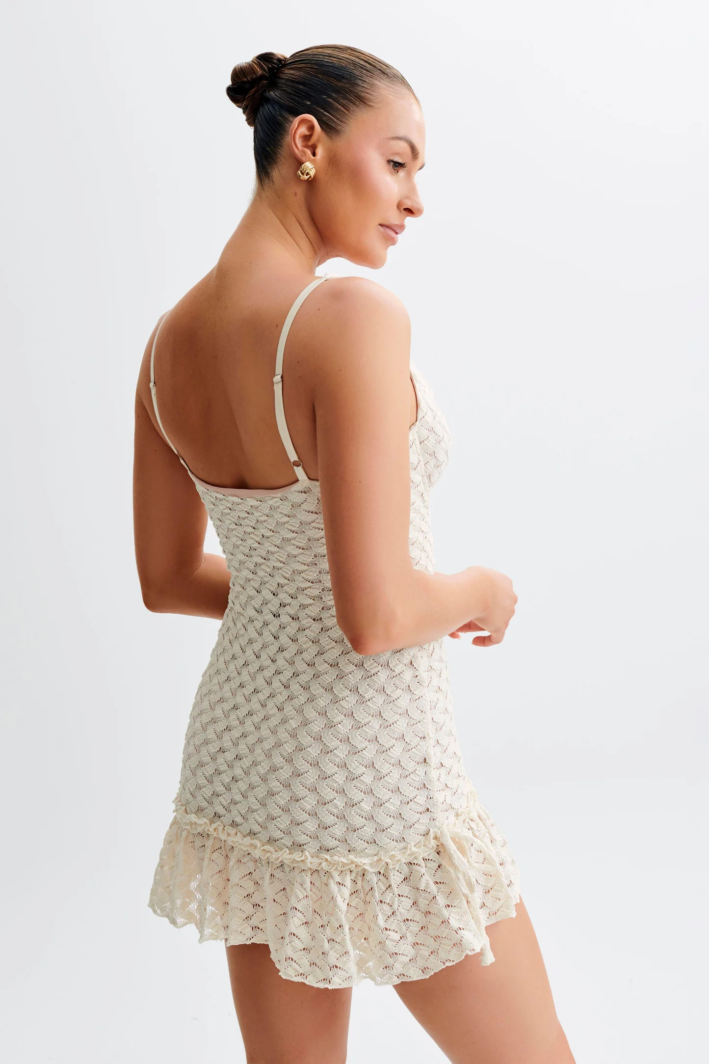 Marietta Cupped Lace Mini Dress - Ivory | MESHKI US