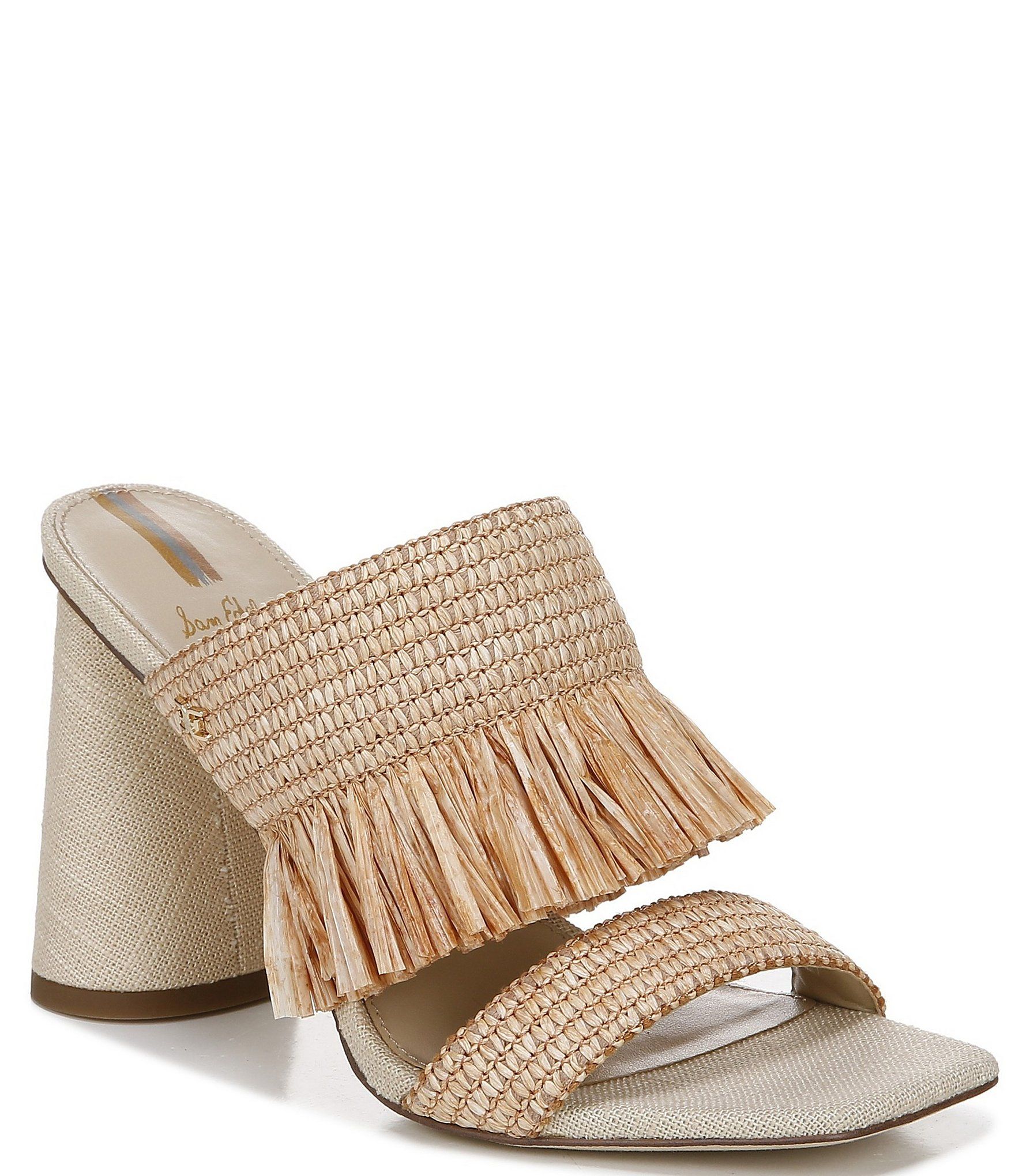 Kamryn Raffia And Fabric Block Heel Mules | Dillards