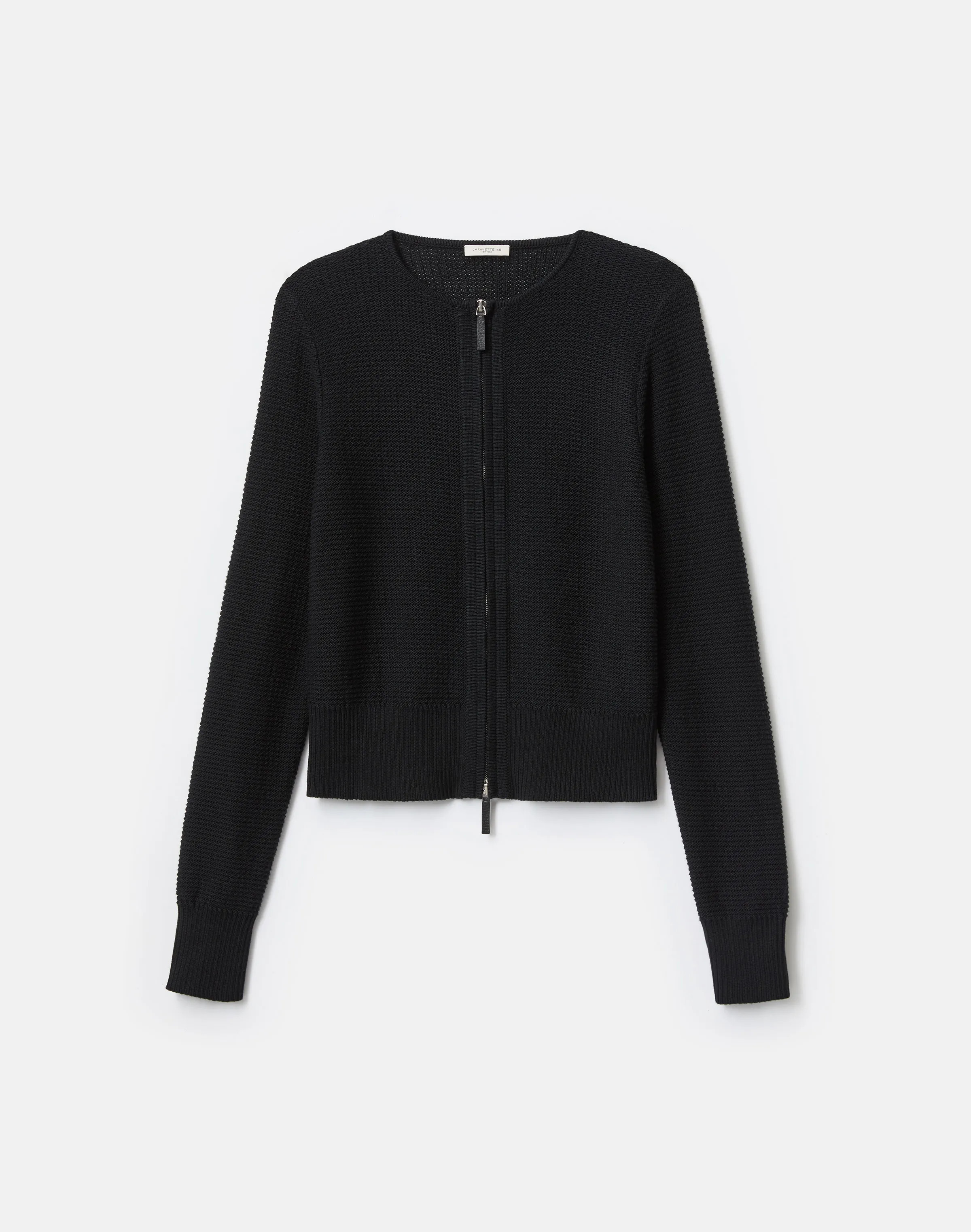 Cotton Silk Textured Zip Front Cardigan Sweater | Lafayette 148 New York