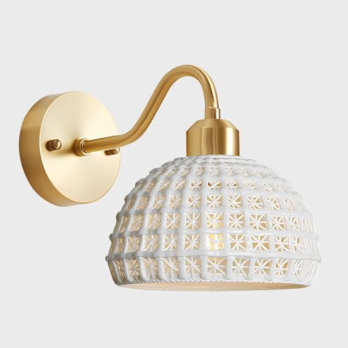 Fulesi Modern Ceramic Wall Sconce Bedside Vintage White Wall Lamp Mid Century Brass Wall Sconce Retro Industrial Dome Sconces Wall Lighting for Bedroom Living Room | Amazon (CA)