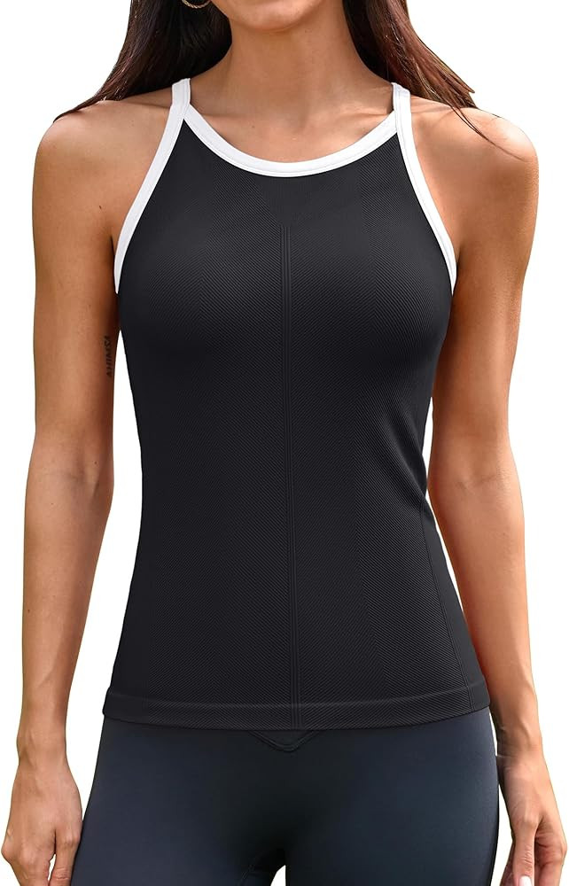 ATTRACO Ribflex Workout Tank Tops with Built in Bra Ribbed Racerback Tanks | Amazon (US)